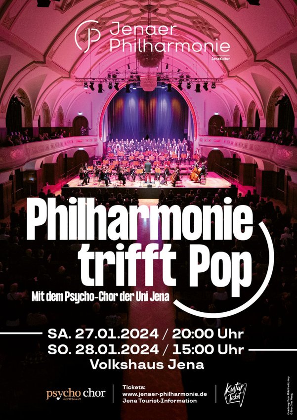 Plakat "Philharmonie trifft Pop" von der Jenaer Philharmonie und dem Psycho-Chor Jena